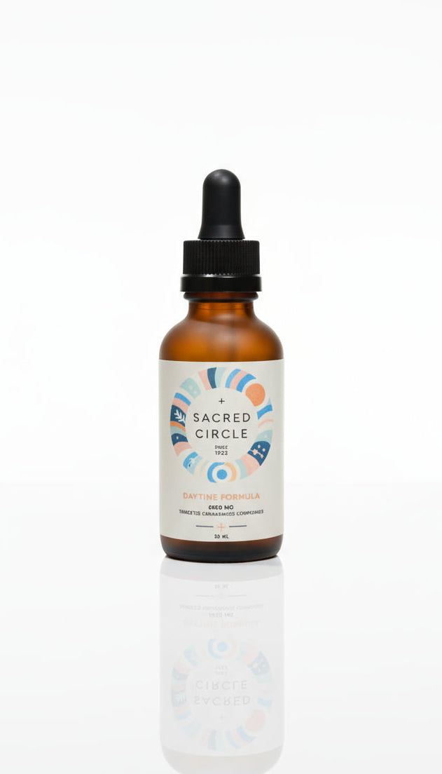 Bottle of Sacred Circle product on a white background